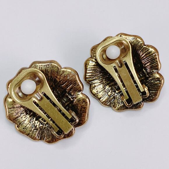 VTG Signed Heidi Daus Gold Tone Floral Clip On Earrings Glass Rhinestone Vibrant - Picture 7 of 9